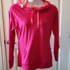 Adidas Climalite Hot Pink Hoodie with Coral Trim, Size Large